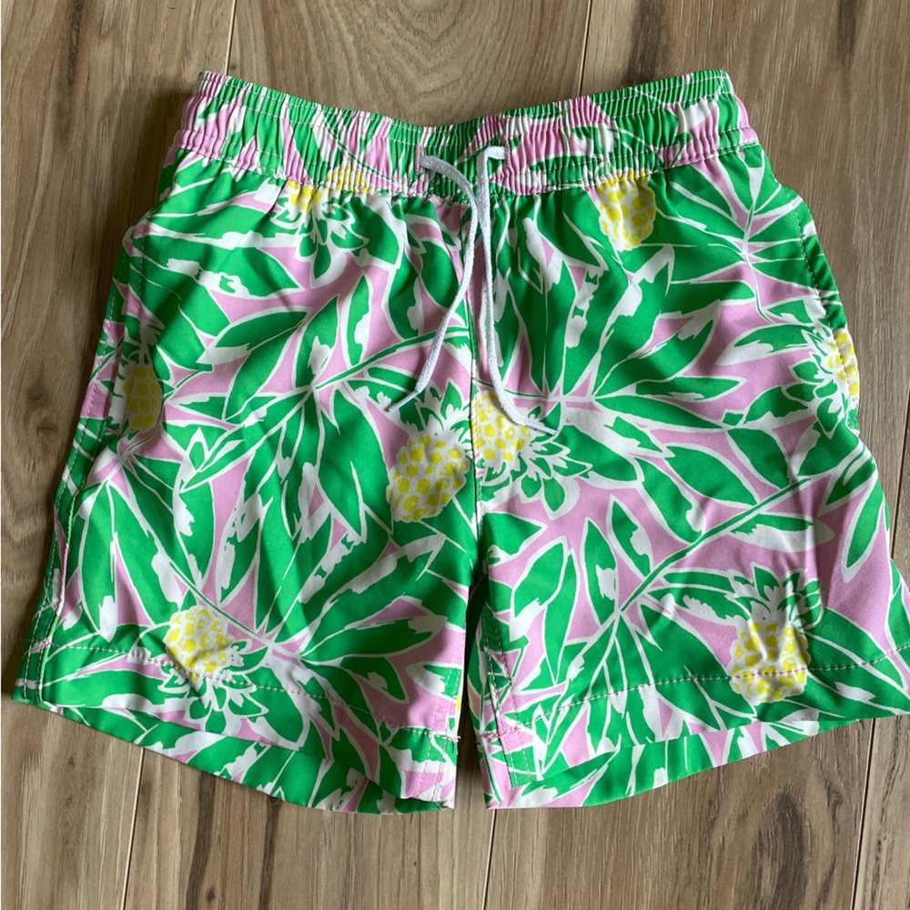 J. Crew Crewcuts tropical Green and Pink Leaf Print Swim Shorts